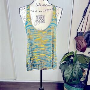 Rubbish Blue and Yellow Striped Women's Tank Top size Large
